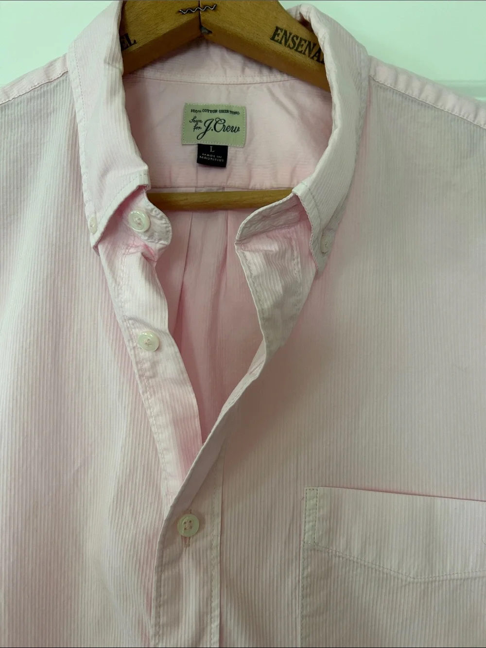 J Crew 100% Cotton Shirting Pink Stripe Shirt Sz L w MEASUREMENTS 1 Pocket